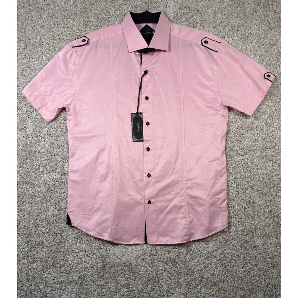 Beepoke Mens 3XL Pink Shirt Short Sleeve Black Trim Epaulet Button Up NWT